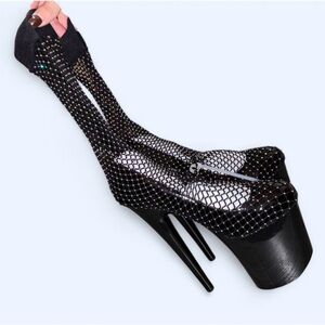 Black Rhinestone Mesh Platform Heels | Women’s Size 7 - NEW